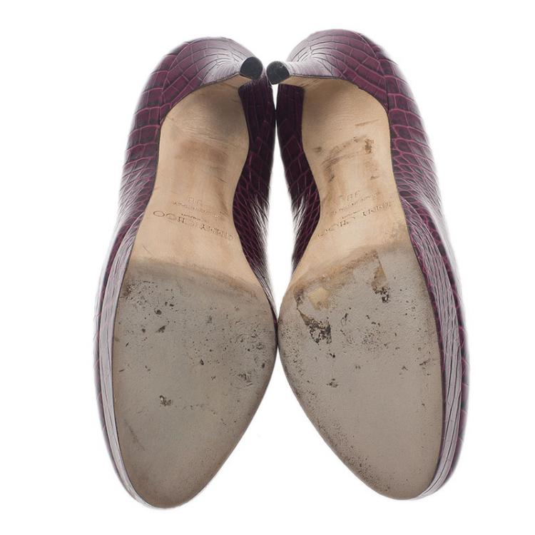 Pre Owned Jimmy Choo Purple Croc Embossed Leather Cosmic Pumps Size 38 