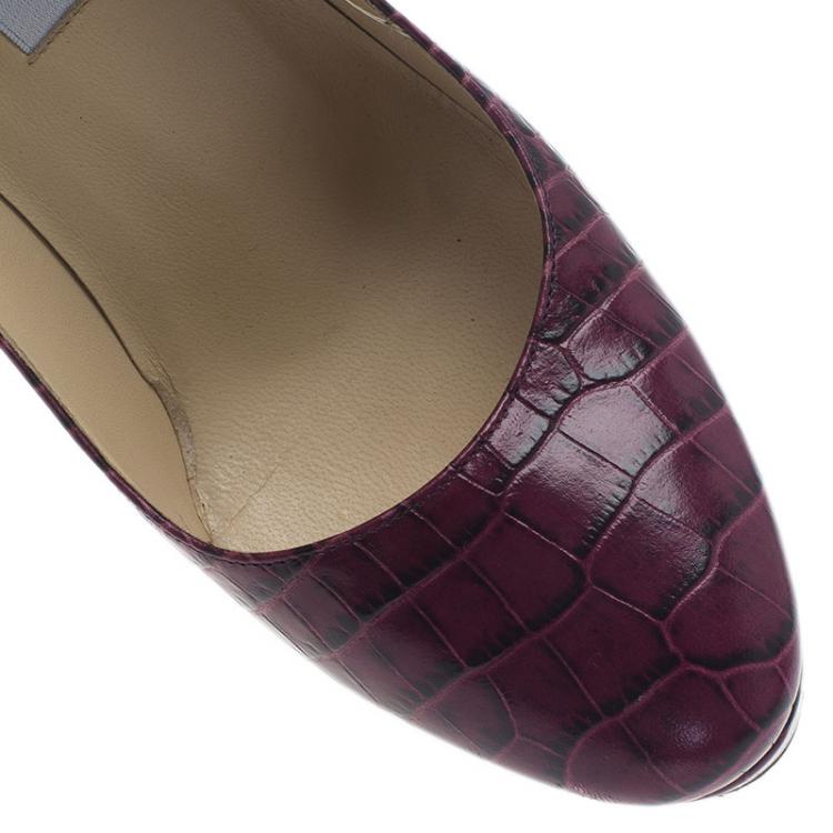 Pre Owned Jimmy Choo Purple Croc Embossed Leather Cosmic Pumps Size 38 