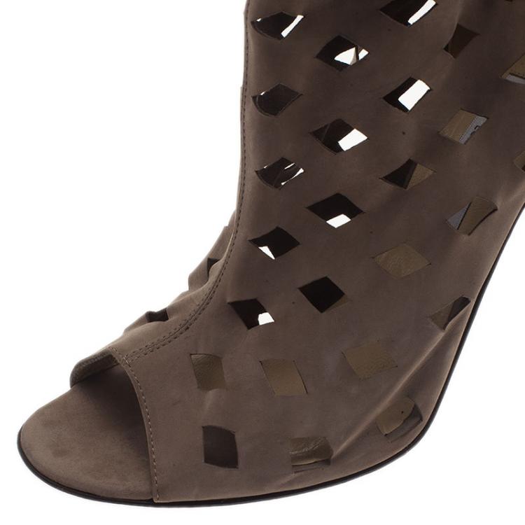 Pre Owned Jimmy Choo Grey Suede Reese Cutout Ankle Boots Size 40.5