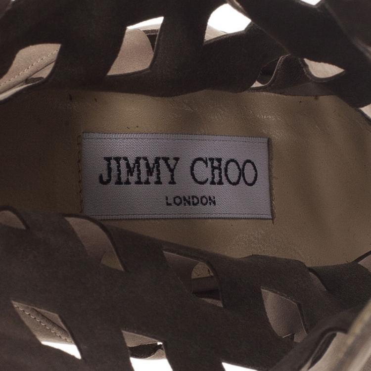 Pre Owned Jimmy Choo Grey Suede Reese Cutout Ankle Boots Size 40.5