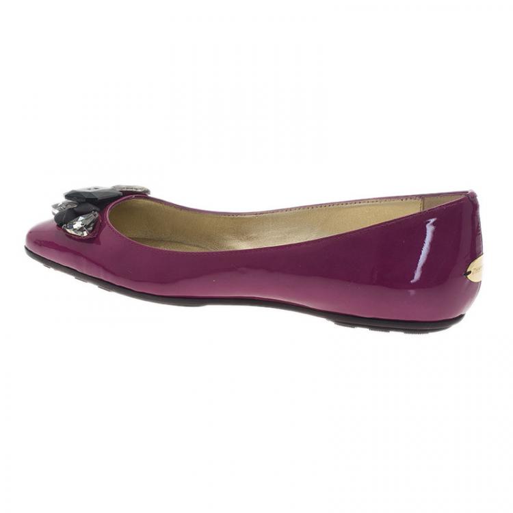 Pre Owned Jimmy Choo Purple Patent Embellished Wiki Ballet Flats Size 37