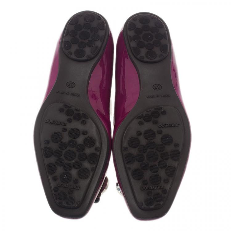 Pre Owned Jimmy Choo Purple Patent Embellished Wiki Ballet Flats Size 37