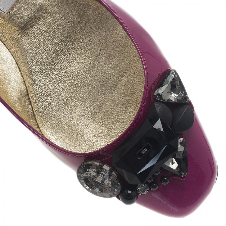 Pre Owned Jimmy Choo Purple Patent Embellished Wiki Ballet Flats Size 37
