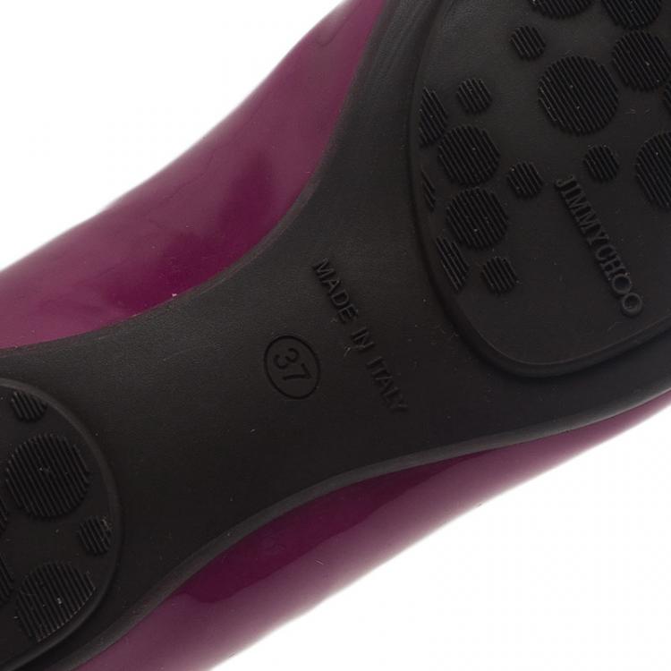 Pre Owned Jimmy Choo Purple Patent Embellished Wiki Ballet Flats Size 37