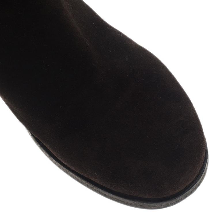 Pre Owned Jimmy Choo Brown Suede Fur Knee Boots Size 37.5 