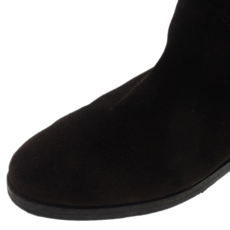 Pre Owned Jimmy Choo Brown Suede Fur Knee Boots Size 37.5 