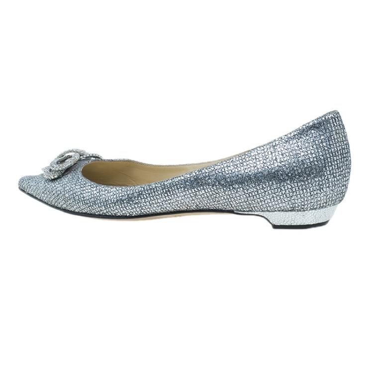 مملوكة مسبقًا Jimmy Choo Glitter and Crystal Raquelle Bow Ballet Flats Size 38