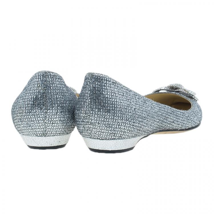 مملوكة مسبقًا Jimmy Choo Glitter and Crystal Raquelle Bow Ballet Flats Size 38