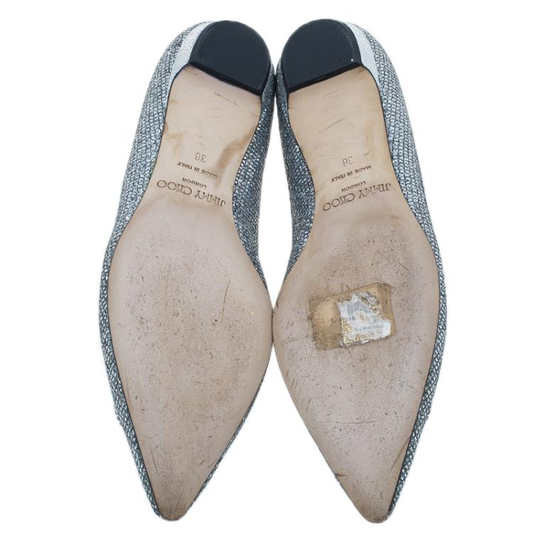 مملوكة مسبقًا Jimmy Choo Glitter and Crystal Raquelle Bow Ballet Flats Size 38