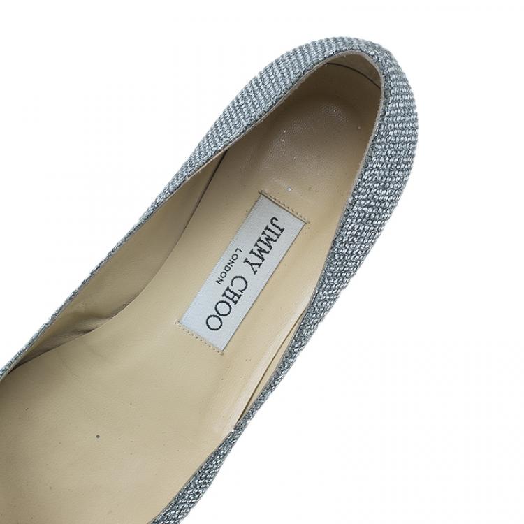 مملوكة مسبقًا Jimmy Choo Glitter and Crystal Raquelle Bow Ballet Flats Size 38