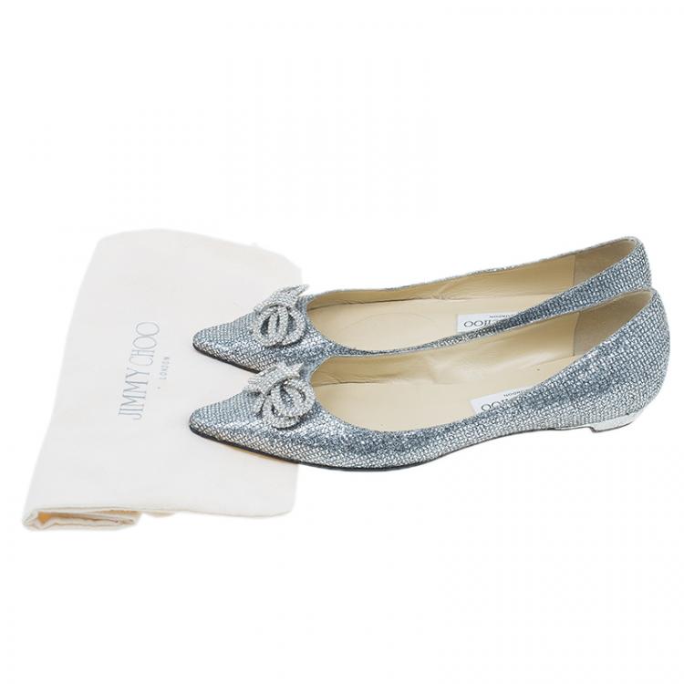 مملوكة مسبقًا Jimmy Choo Glitter and Crystal Raquelle Bow Ballet Flats Size 38