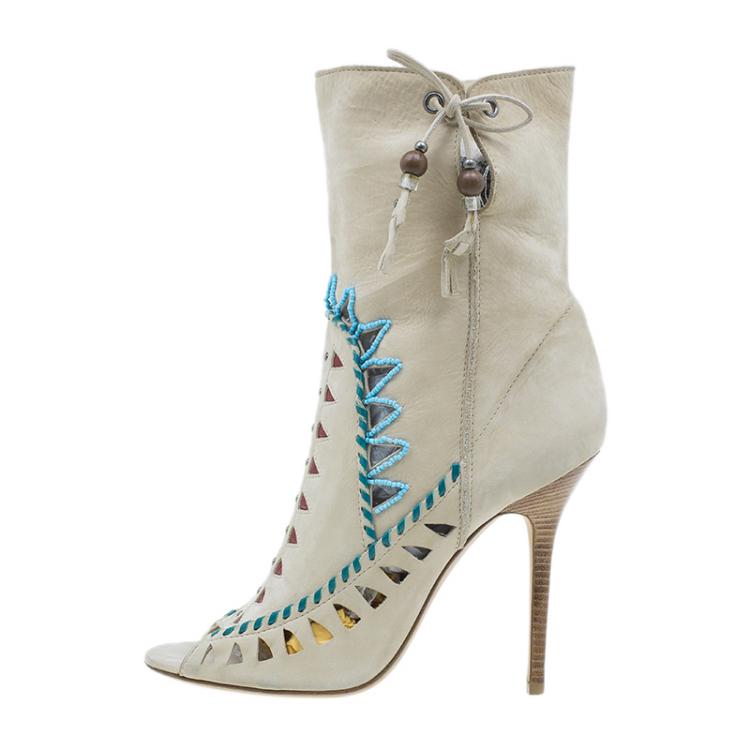 مملوكة مسبقًا Jimmy Choo Beige Suede Embellished 'Zanzibar' Cut-Out Booties Size 40 