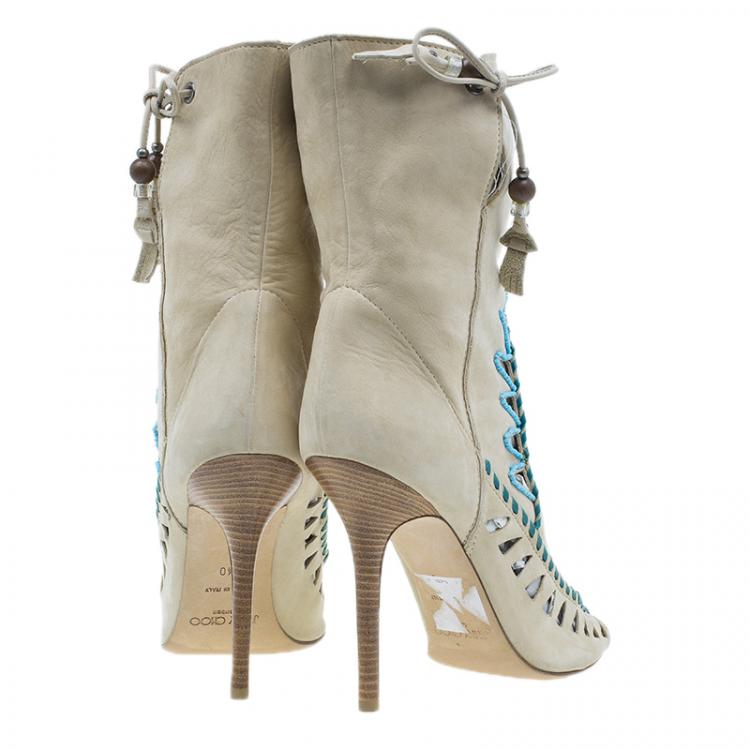 مملوكة مسبقًا Jimmy Choo Beige Suede Embellished 'Zanzibar' Cut-Out Booties Size 40 