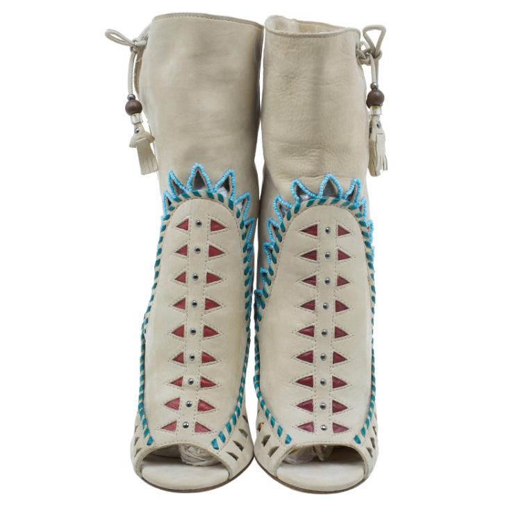 مملوكة مسبقًا Jimmy Choo Beige Suede Embellished 'Zanzibar' Cut-Out Booties Size 40 