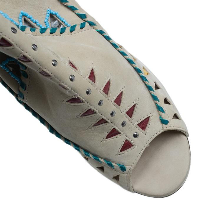 مملوكة مسبقًا Jimmy Choo Beige Suede Embellished 'Zanzibar' Cut-Out Booties Size 40 