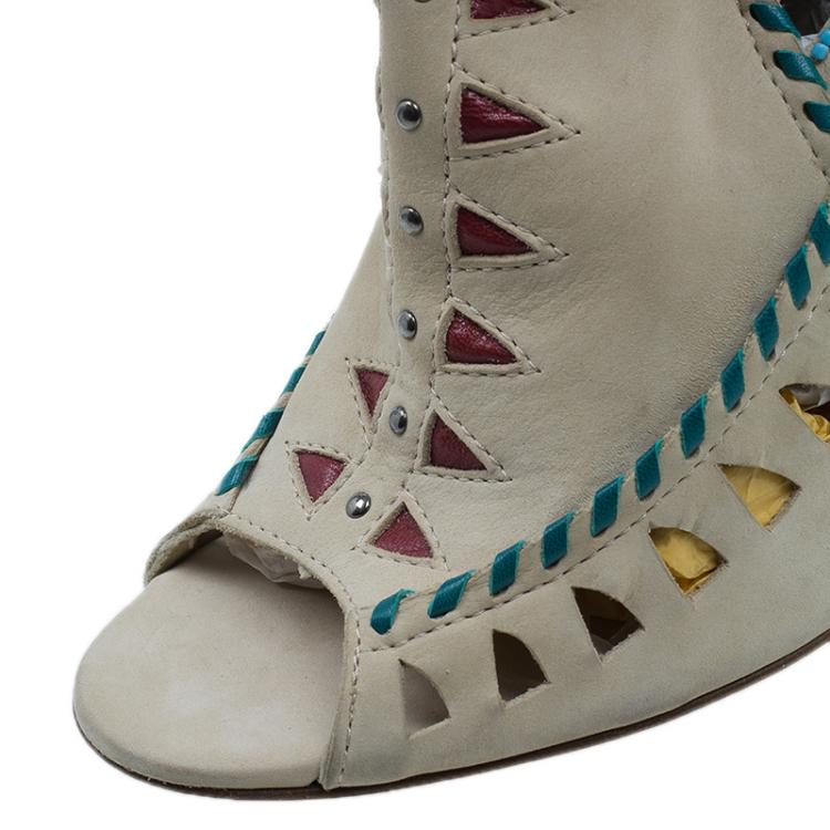 مملوكة مسبقًا Jimmy Choo Beige Suede Embellished 'Zanzibar' Cut-Out Booties Size 40 