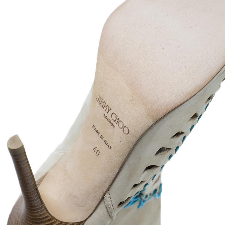 مملوكة مسبقًا Jimmy Choo Beige Suede Embellished 'Zanzibar' Cut-Out Booties Size 40 