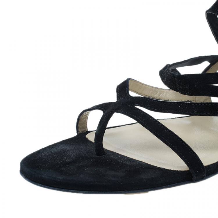 Pre Owned Jimmy Choo Black Suede Vernie Laser Cut Gladiator Sandals Size 38.5