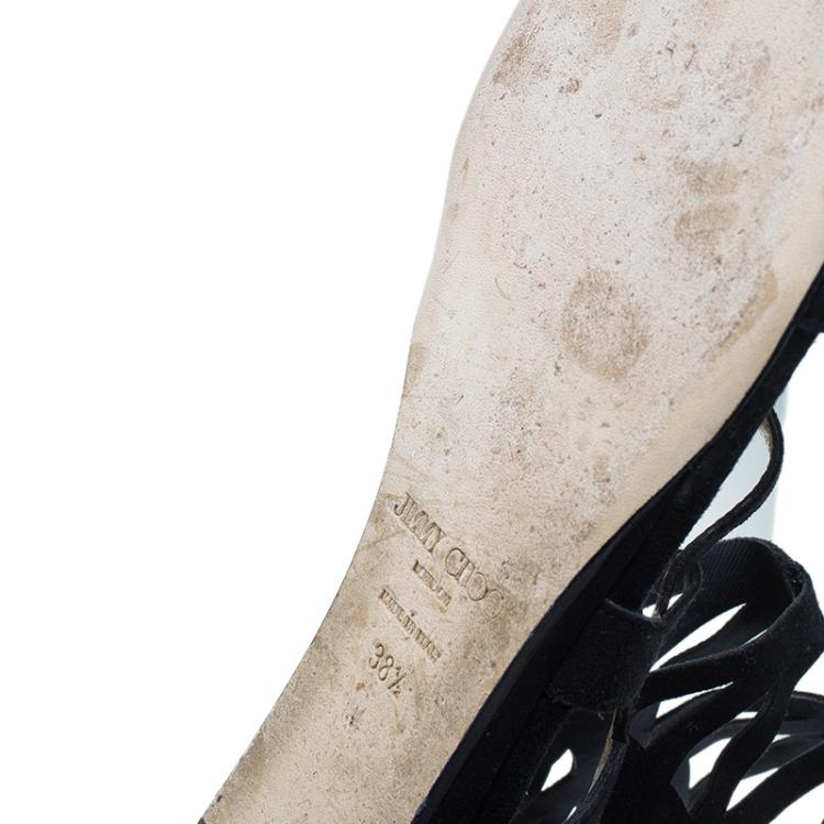 Pre Owned Jimmy Choo Black Suede Vernie Laser Cut Gladiator Sandals Size 38.5