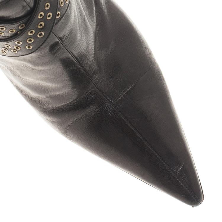 Pre Owned Jimmy Choo Black Leather Grommet Strap and Chain Detail Ankle Boots Size 38.5