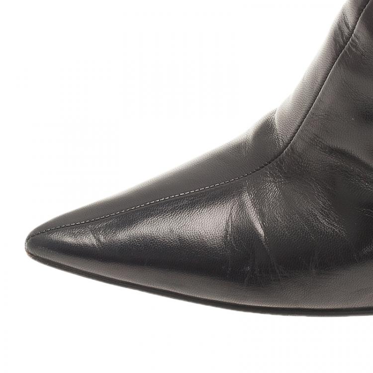 Pre Owned Jimmy Choo Black Leather Grommet Strap and Chain Detail Ankle Boots Size 38.5