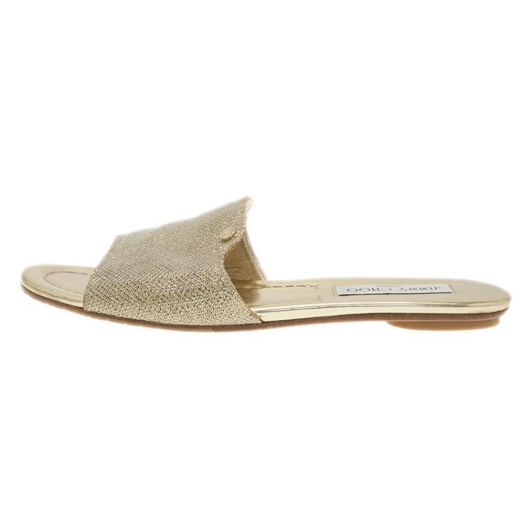 Pre Owned Jimmy Choo Gold Glitter Nanda Slides Size 37.5