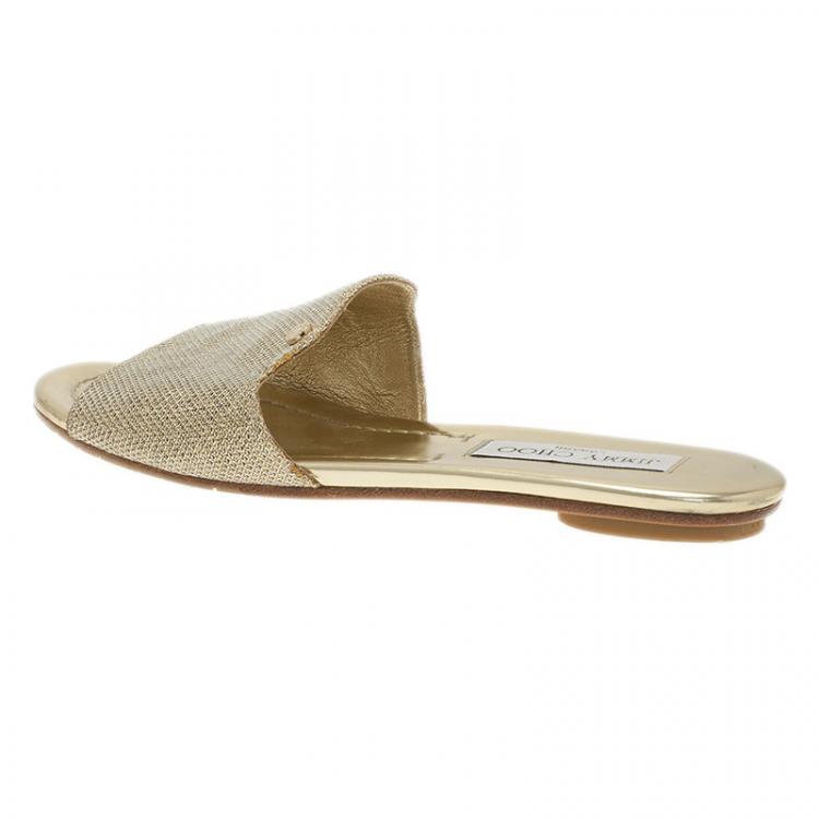 Pre Owned Jimmy Choo Gold Glitter Nanda Slides Size 37.5