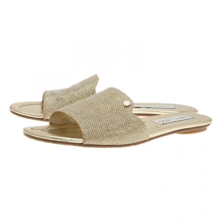 Pre Owned Jimmy Choo Gold Glitter Nanda Slides Size 37.5