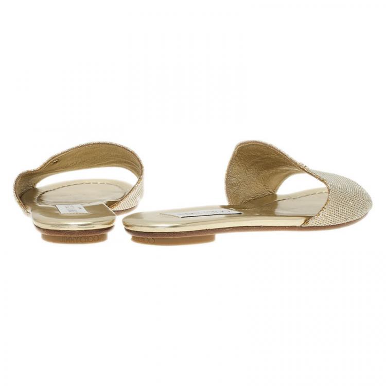 Pre Owned Jimmy Choo Gold Glitter Nanda Slides Size 37.5