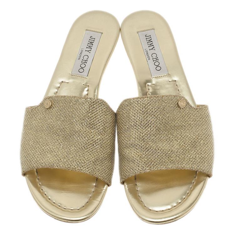 Pre Owned Jimmy Choo Gold Glitter Nanda Slides Size 37.5