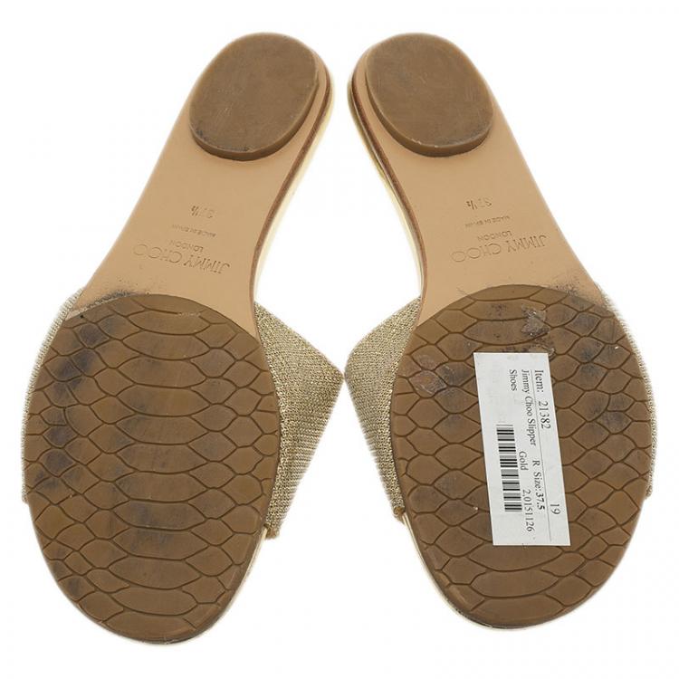 Pre Owned Jimmy Choo Gold Glitter Nanda Slides Size 37.5