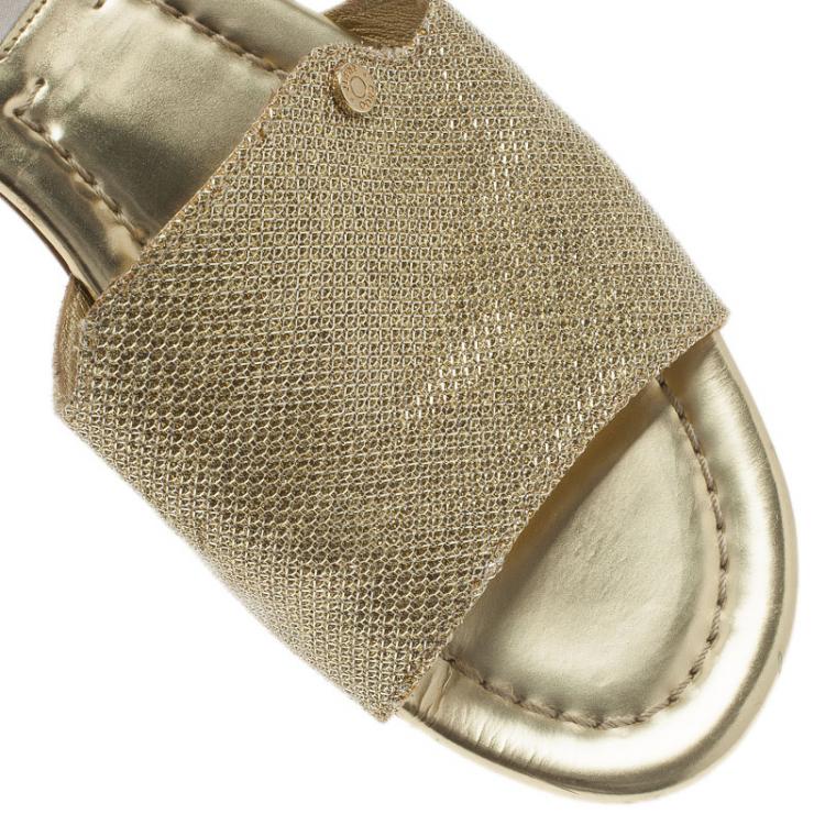 Pre Owned Jimmy Choo Gold Glitter Nanda Slides Size 37.5