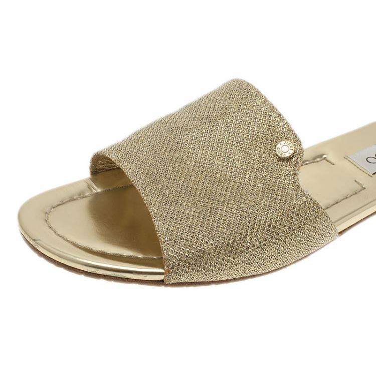 Pre Owned Jimmy Choo Gold Glitter Nanda Slides Size 37.5