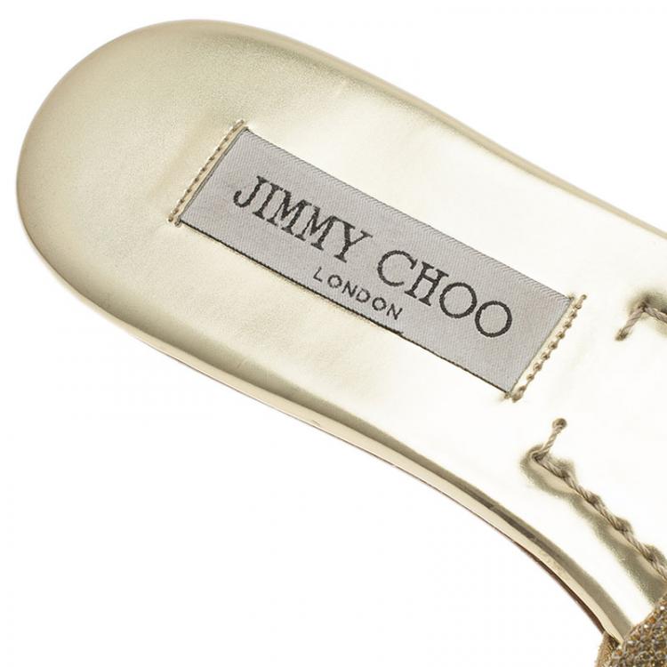 Pre Owned Jimmy Choo Gold Glitter Nanda Slides Size 37.5