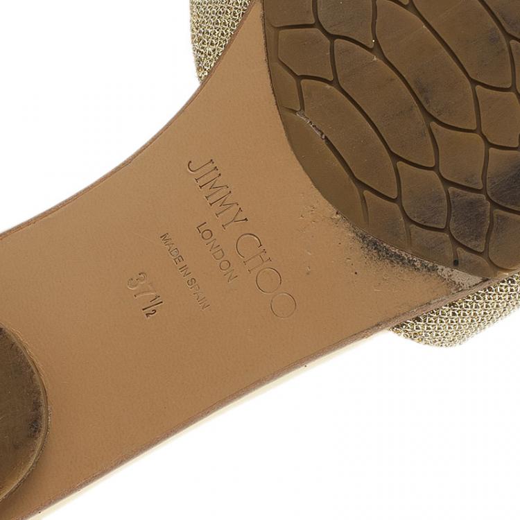 Pre Owned Jimmy Choo Gold Glitter Nanda Slides Size 37.5
