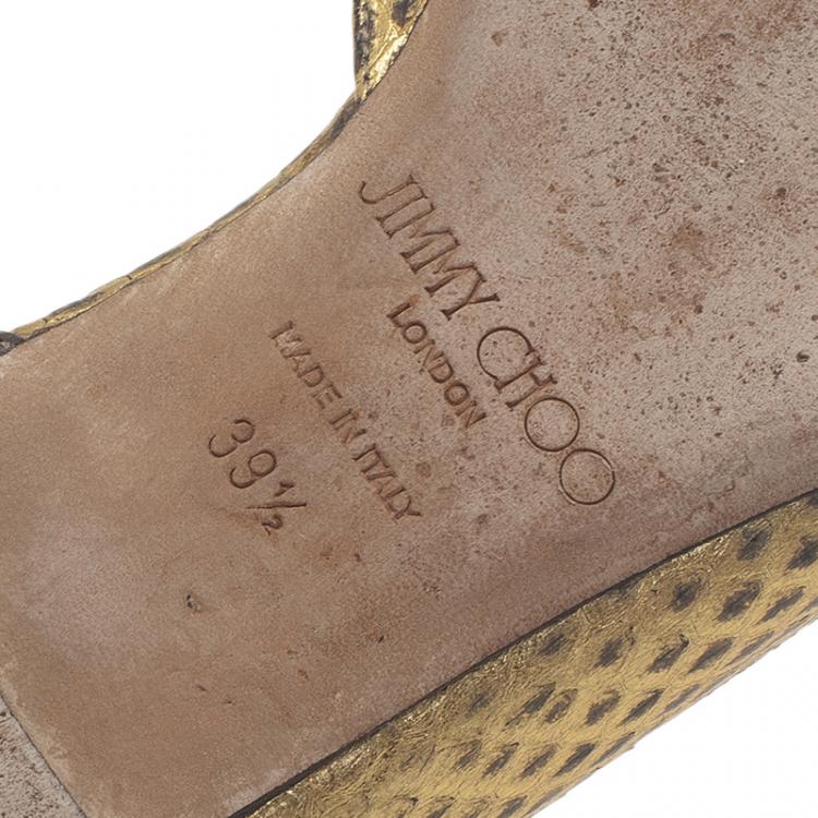 Pre Owned Jimmy Choo Metallic Gold Embossed Leather D'Orsay Pointed Toe Flats Size 39.5
