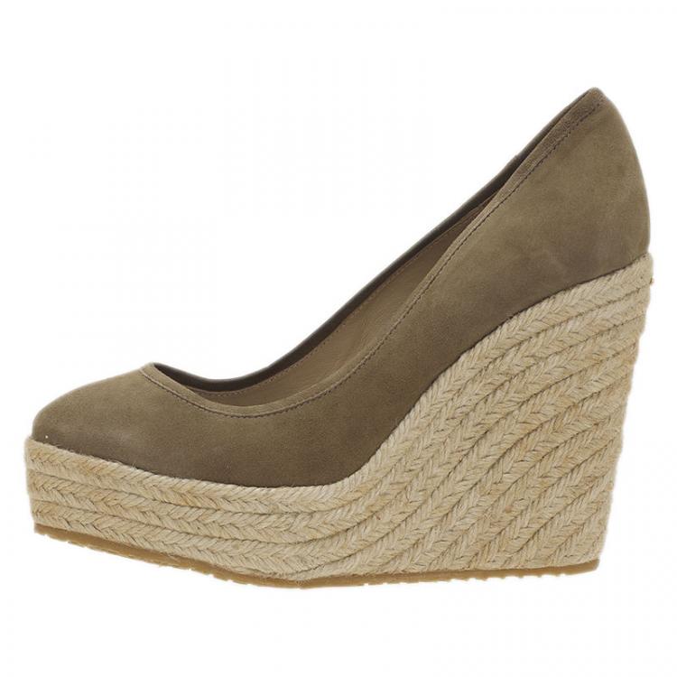 Pre Owned Jimmy Choo Military Green Suede and Cork Pacita Wedges Size 39
