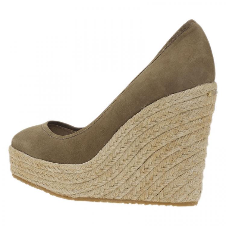 Pre Owned Jimmy Choo Military Green Suede and Cork Pacita Wedges Size 39