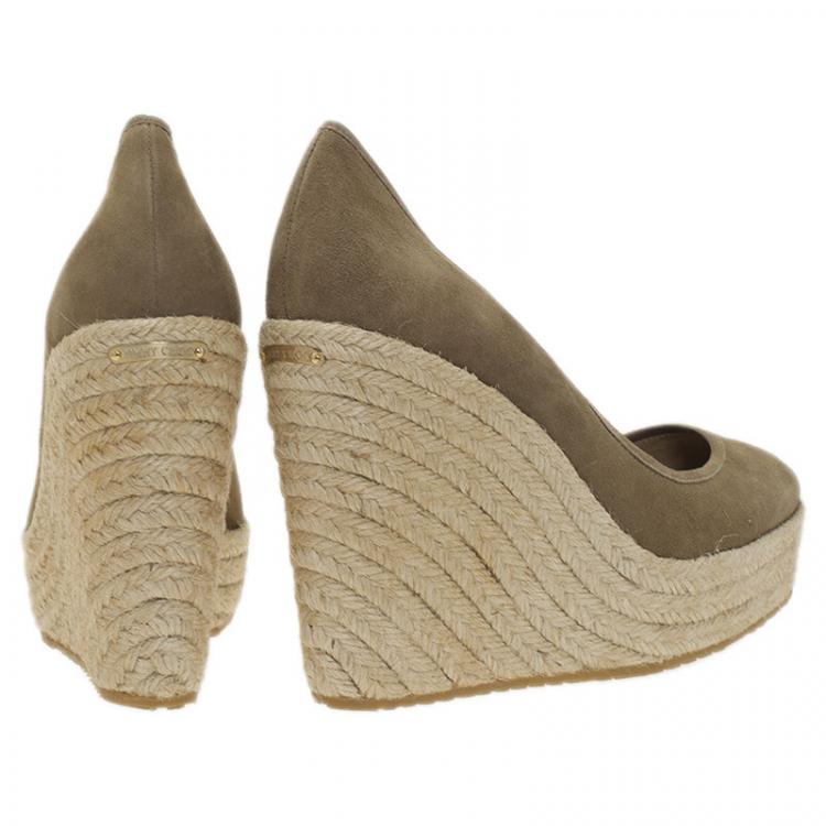 Pre Owned Jimmy Choo Military Green Suede and Cork Pacita Wedges Size 39