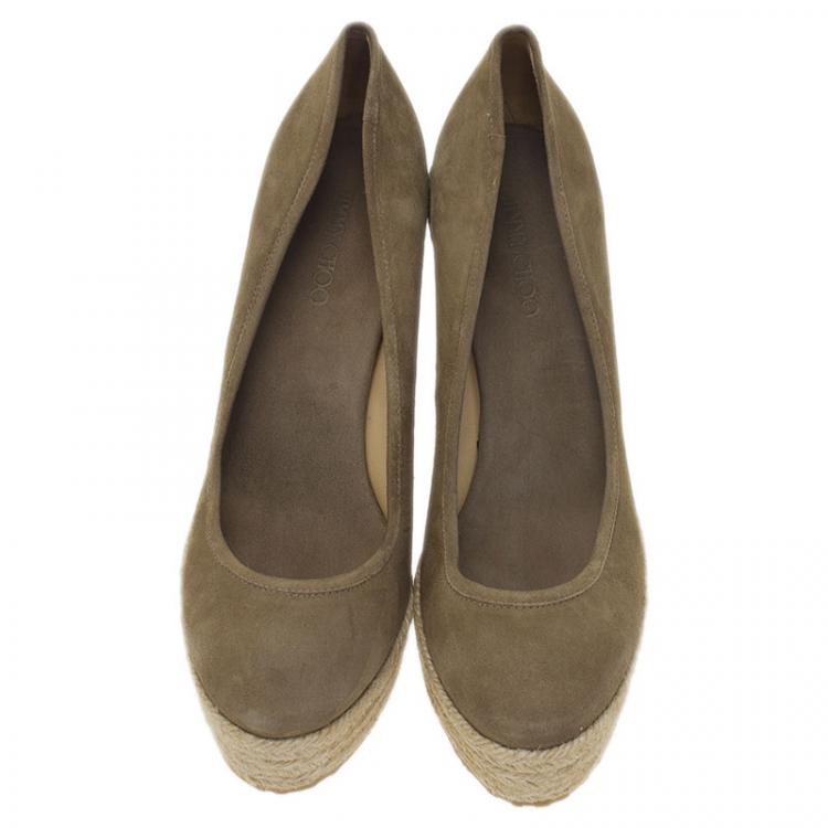 Pre Owned Jimmy Choo Military Green Suede and Cork Pacita Wedges Size 39
