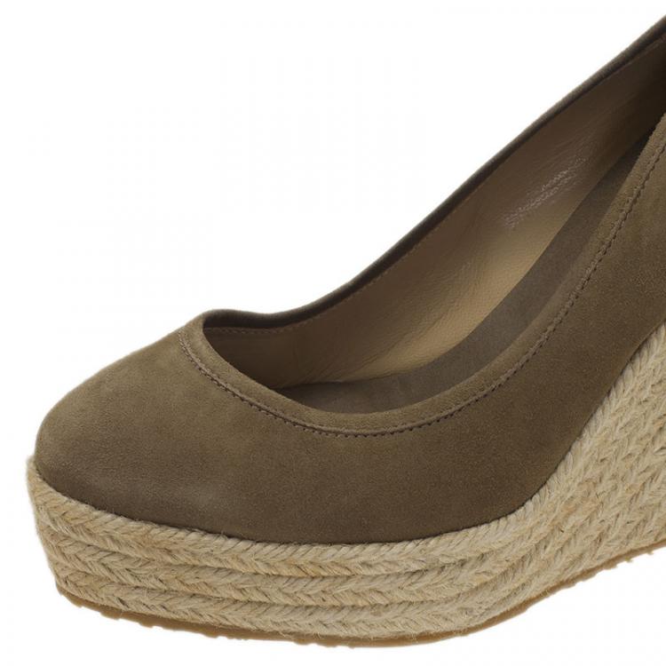 Pre Owned Jimmy Choo Military Green Suede and Cork Pacita Wedges Size 39
