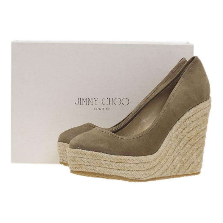 Pre Owned Jimmy Choo Military Green Suede and Cork Pacita Wedges Size 39