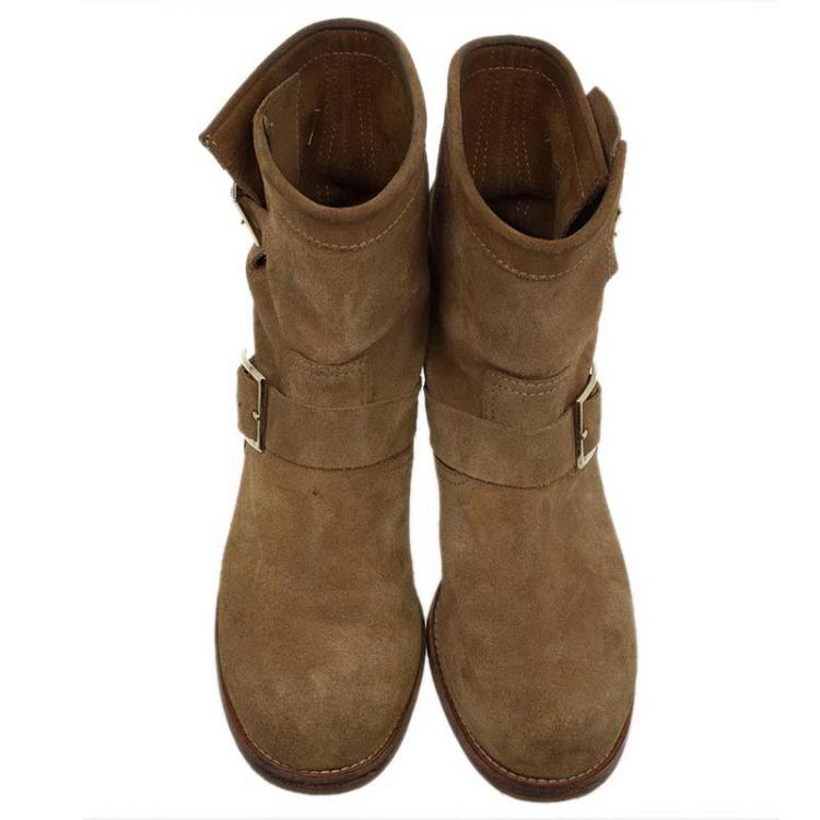 Pre Owned Jimmy Choo Beige Suede Youth Biker Boots Size 38