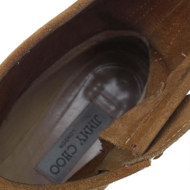 Pre Owned Jimmy Choo Beige Suede Youth Biker Boots Size 38