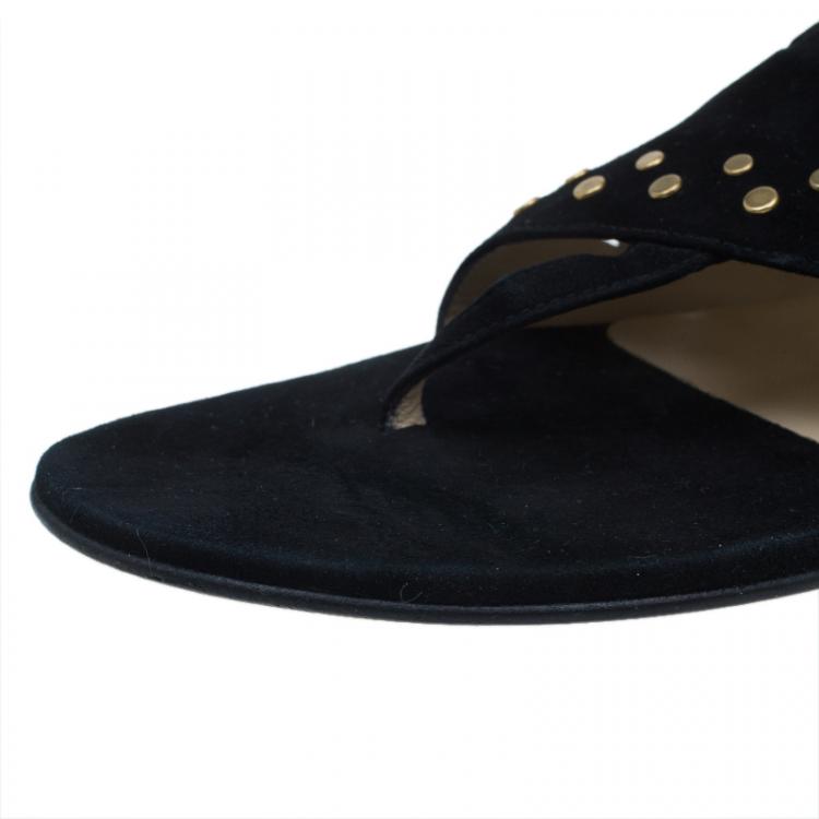 مملوكة مسبقًا Jimmy Choo Black Suede Cutout Gladiator Flat Sandals Size 38