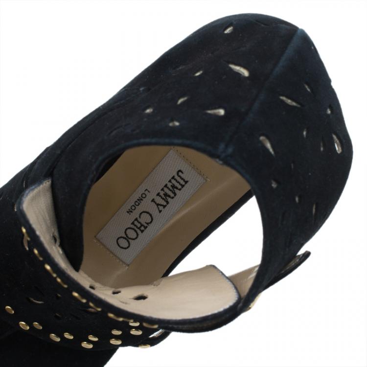 مملوكة مسبقًا Jimmy Choo Black Suede Cutout Gladiator Flat Sandals Size 38