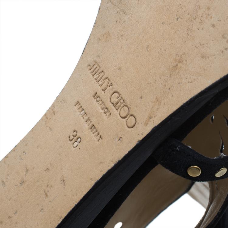 مملوكة مسبقًا Jimmy Choo Black Suede Cutout Gladiator Flat Sandals Size 38