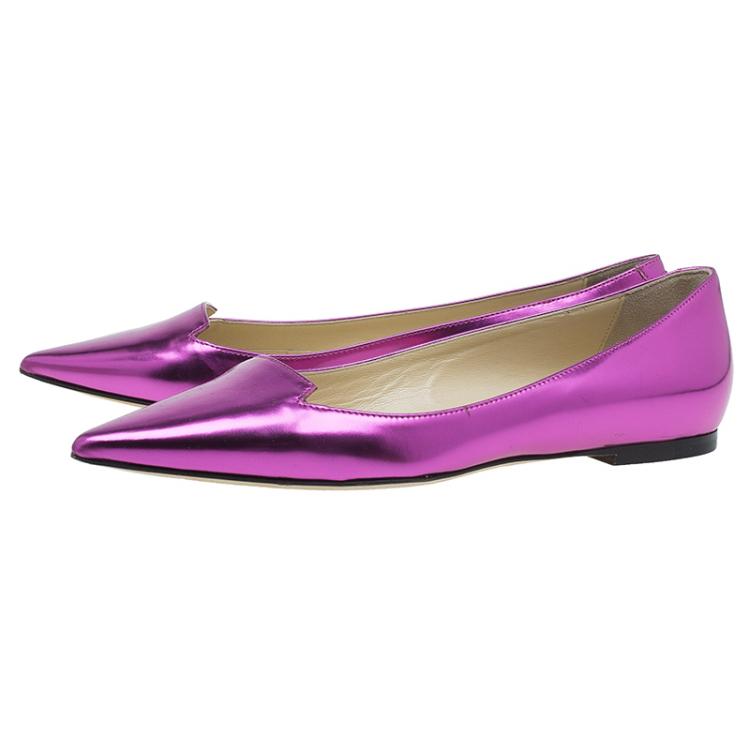 مملوكة مسبقًا Jimmy Choo Metallic Pink Leather Attila Ballet Flats Size 36