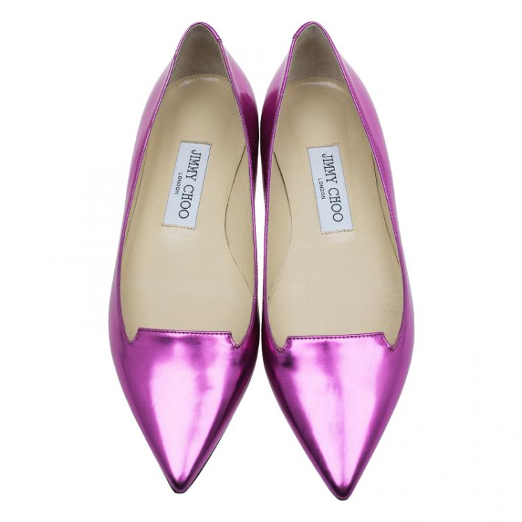 مملوكة مسبقًا Jimmy Choo Metallic Pink Leather Attila Ballet Flats Size 36