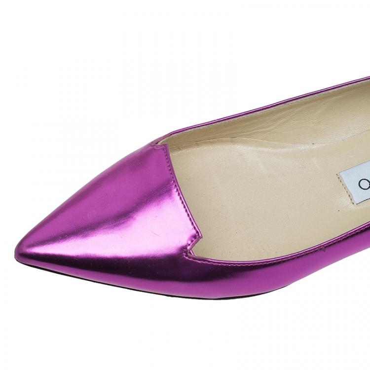 مملوكة مسبقًا Jimmy Choo Metallic Pink Leather Attila Ballet Flats Size 36